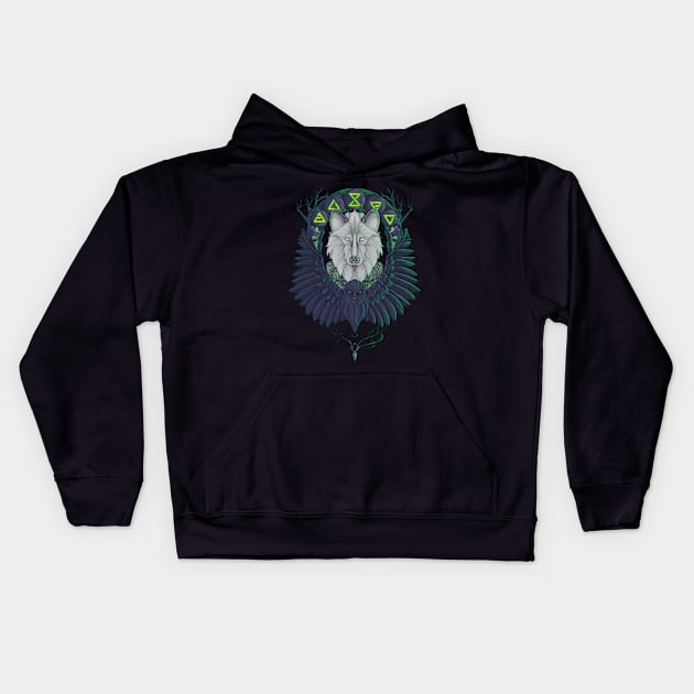 The raven and the wolf Kids Hoodie by MareveDesign